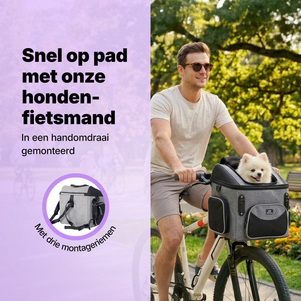 Jake and Jacky Hondenfietsmand - Fietsmand Hond Voorop - Hondenmand Fiets - Autostoel Hond - Kleine Hond max 8 kg - 39x28x34 cm – foto 3