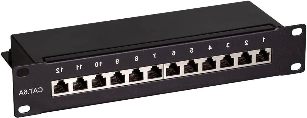 Patchpaneel Netwerk - Verdelerveld RJ45 - Netwerk Installatie - Afgeschermd STP - 10 inch 12 Poort - Zwart