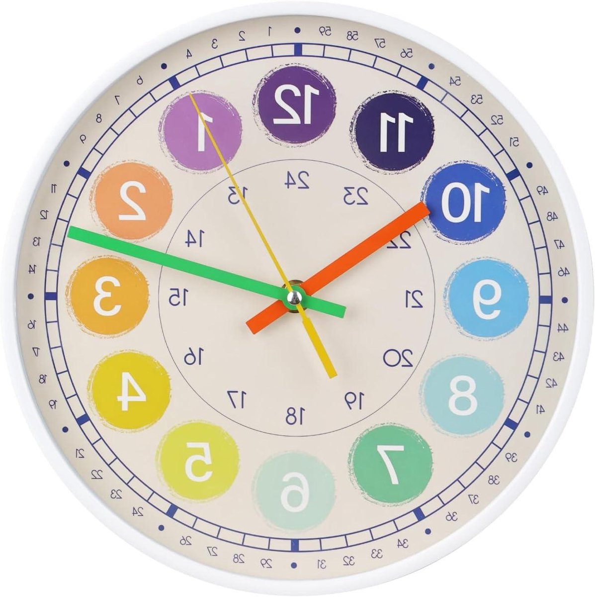 Wandklok - Leerklok Kinderen - Tijd Leren - Educatieve Markeringen - 25 cm - Wit