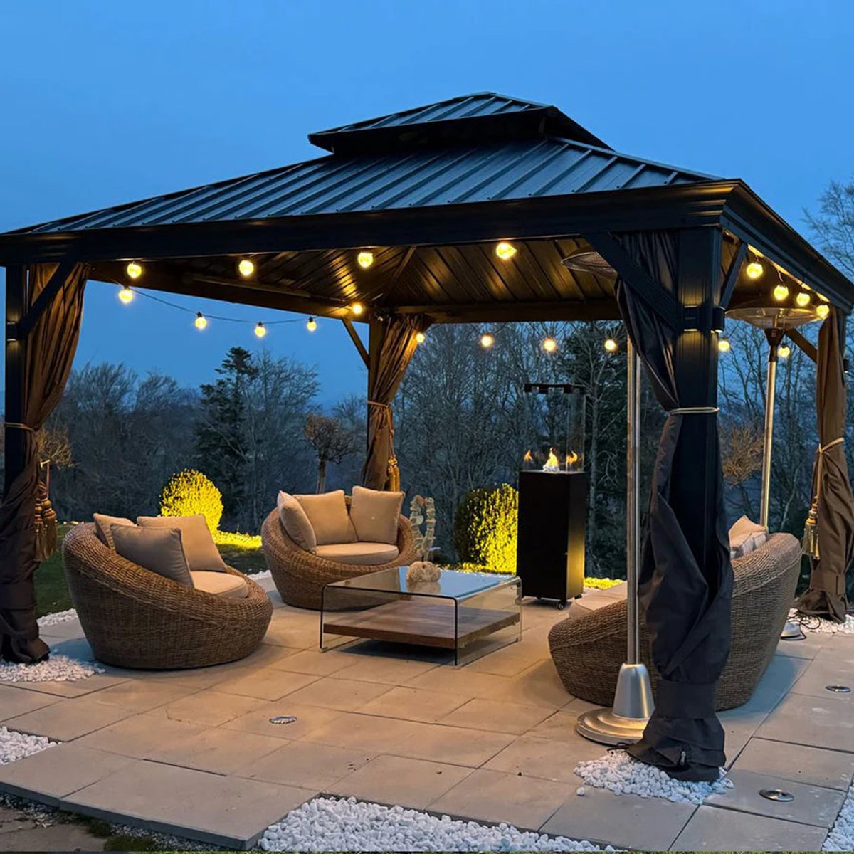 Purple Leaf Hardtop pavillon 3,65 x 3,65 m - gris luxe avec éclairage