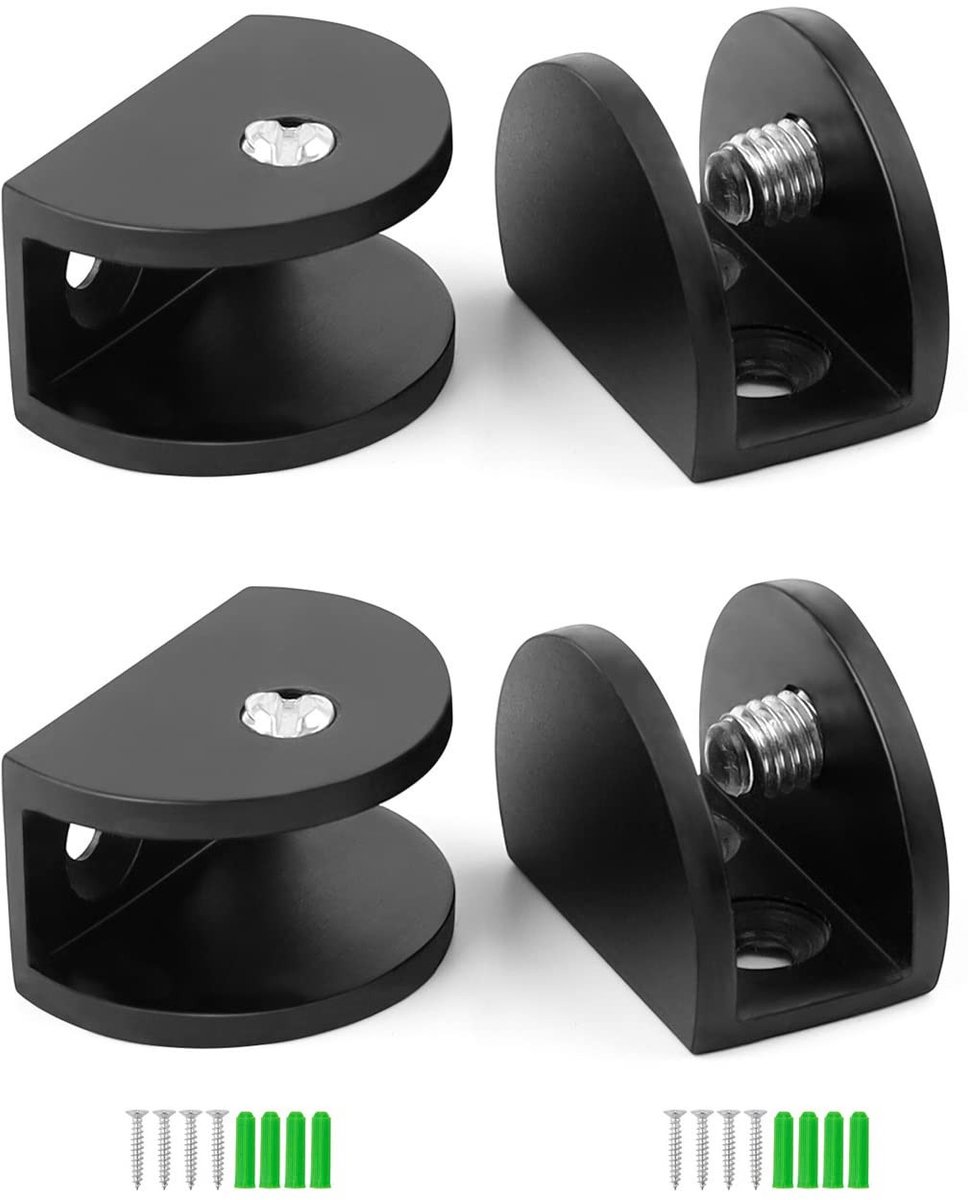 SPHProducts - Verstelbare glazen plankbeugels - Zwart - Antislip schroeven - Plankbeugels voor 6-10mm glas - Stevig en veilig - Ideaal voor thuisgebru