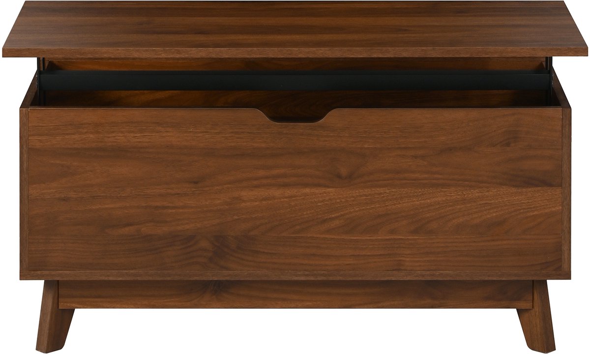 Urban Loft - Serie Metro - Salontafel 90 cm - Hoogte Verstelbaar Blad & Schuifbare Jalousiedeuren - Notenhout Look & Multifunctioneel