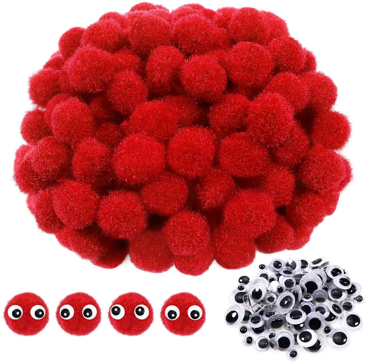 Store_9 - Ambachtelijke Pompons - Creatief Handwerk - Rood - Pluizige Kwasten - Doe-het-zelf Benodigdheden - 570 stuks - Geschikt voor Decoraties