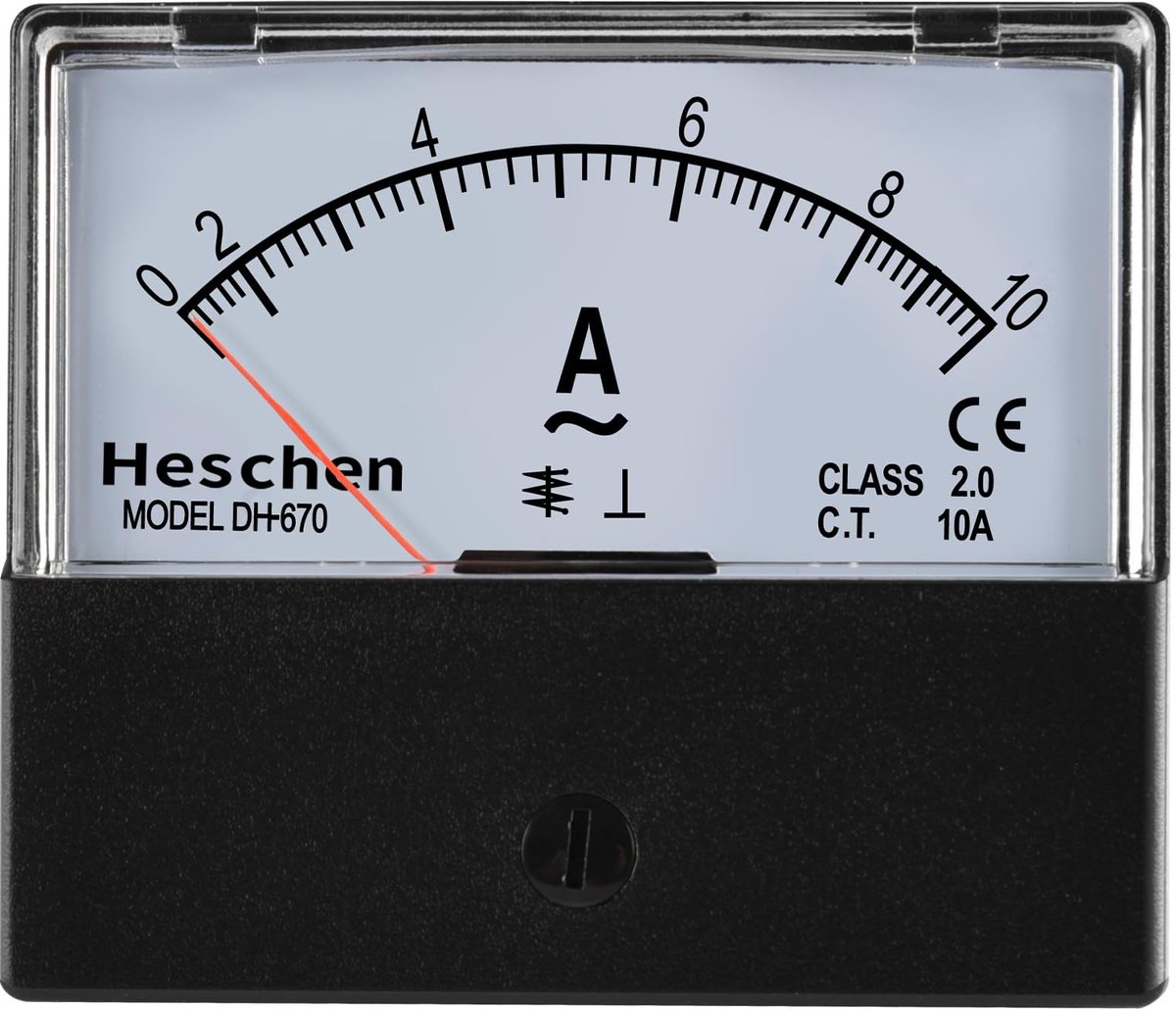 aladdien - Analoge Ampèremeter - AC 0-10A - Nauwkeurigheid klasse 2.0 - 70 x 60 mm - Voor Elektrische Toepassingen - Ideaal voor Metingen - Model DH..
