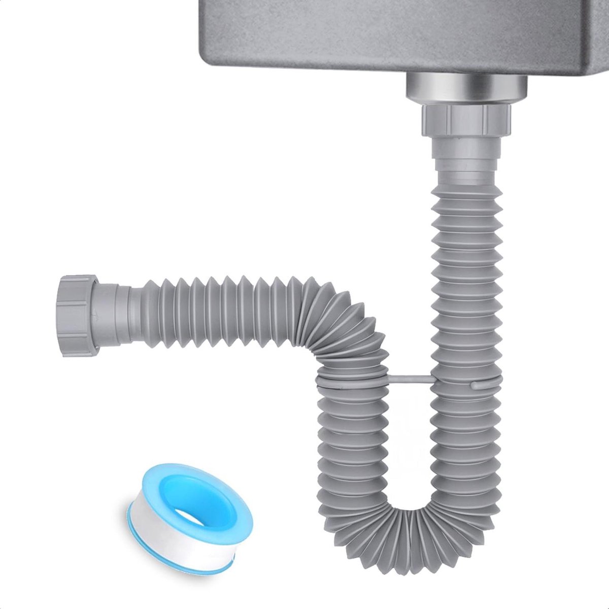 Flexibele Afvoer - P-val Buissysteem - Lekkage Voorkomen - Uittrekbaar en Buigbaar - 1-1/2 Inch - Grijs