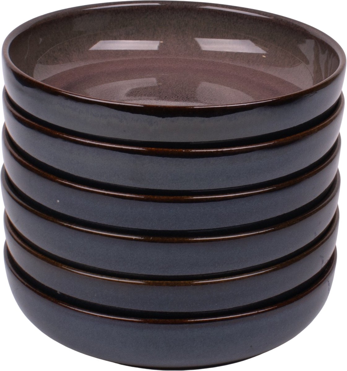 Set van 6 diepe borden - 18 cm - Vila Nova - blauw met roze - Portugees stoneware