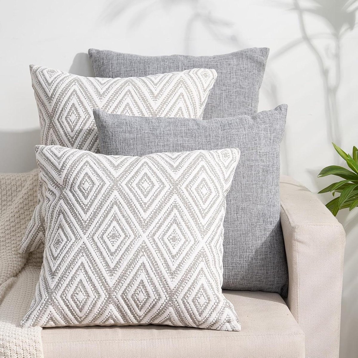 Decoratieve Kussenhoezen - Bankkussens Accent - Woonkamer Inrichten - Set van Vier Stuks - 20x20 Inch - Grijs