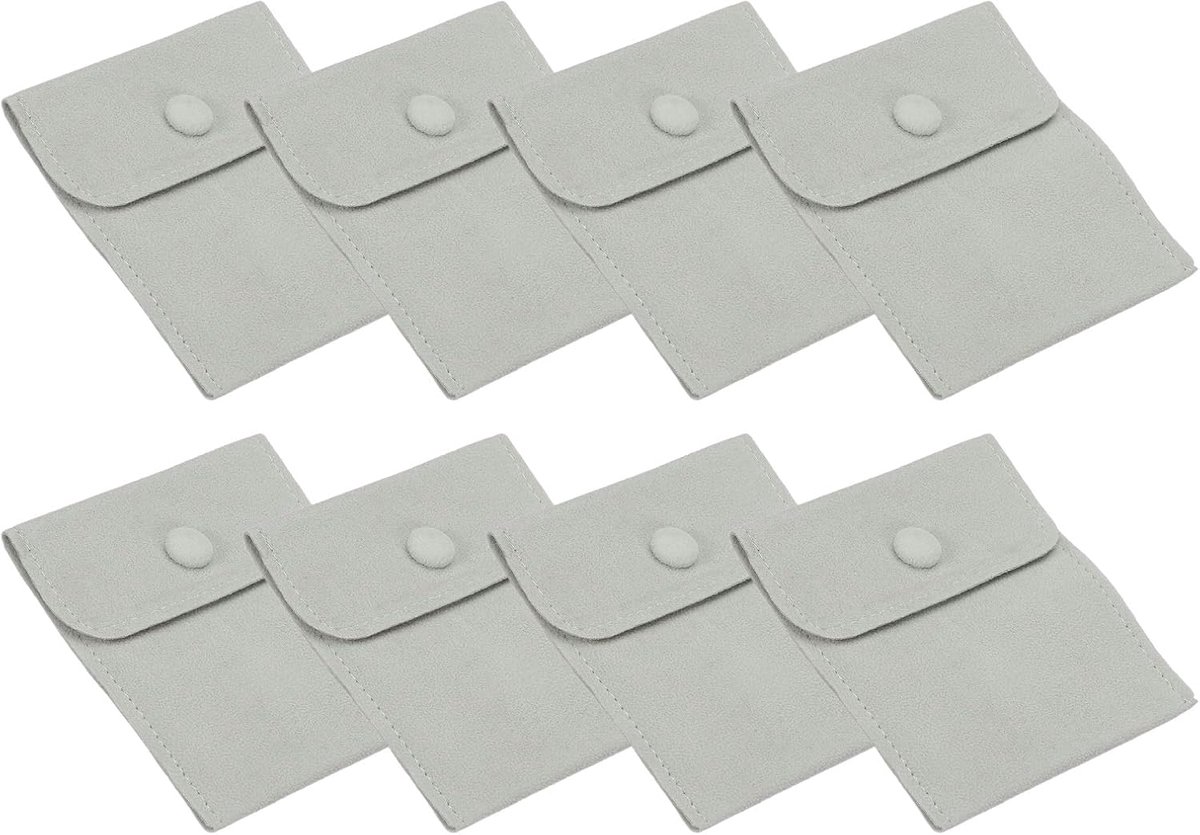 9x4 inch sieraden zakje - 8 stuks zachte fluwelen zakjes met drukknop - draagbare opslag voor ringen ketting armband oorbel horloge grijs