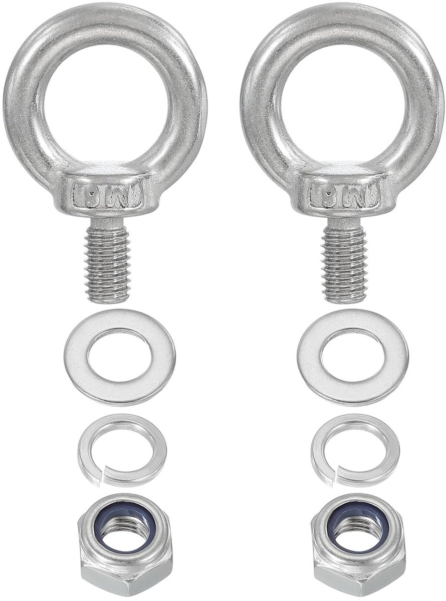 M8 x 15mm Eye Screws met Moer - Set van 2 - 304 RVS Ophangogen - Draadbouten voor Ophangen - Zilver