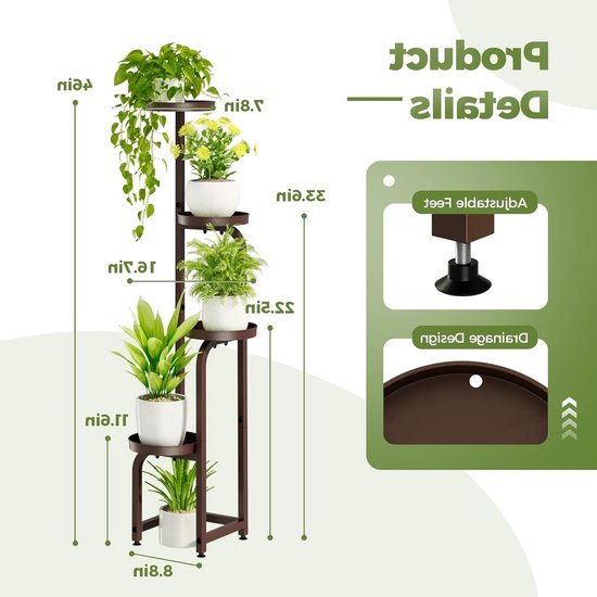 Hoekige plantenstandaard voor binnen en buiten, 4-laags metalen plantenrek voor tuin, balkon en woonkamer, robuust en stijlvol ontwerp — afbeelding 3