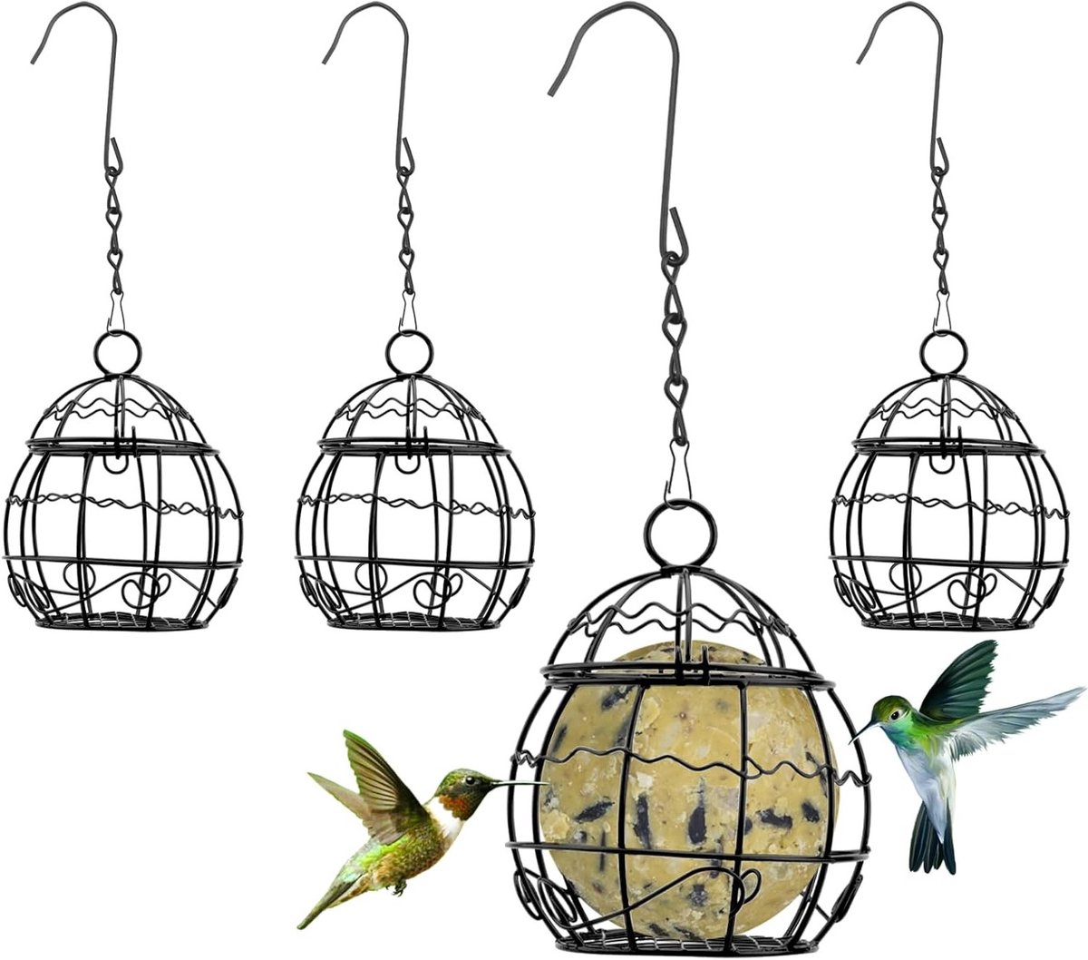 Set van 4 Vogelvoederstations voor Titbollen, Hangende Voederhouders, Ideaal voor Tuin en Balkon, Duurzaam Metalen Voederdispenser voor Vogels
