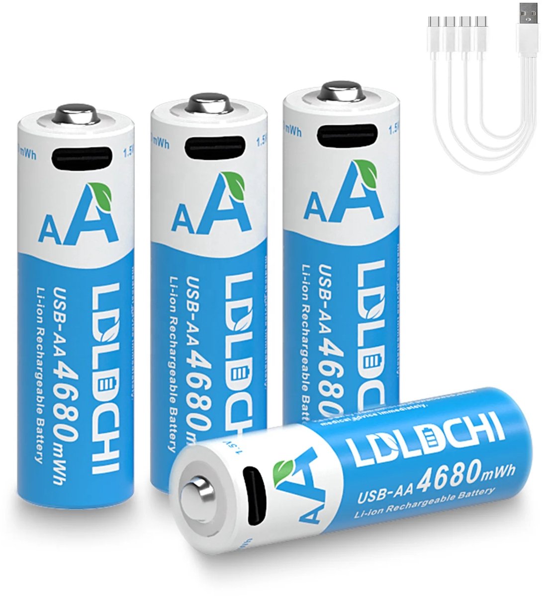 AA 1.5V USB‑C Oplaadbare Lithium Batterij – 4680 mWh – Marktleider in Capaciteit (2026)