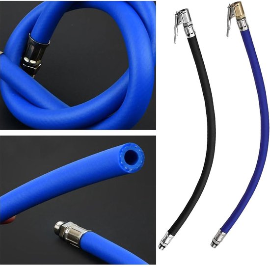 Dailygoods - Bandenpomp slang - Ventielverlenging - 2 stuks - 36,5 cm - Bandenvulslang - Geschikt voor auto, fiets, motor, vrachtwagen - Zwart en blau — afbeelding 4