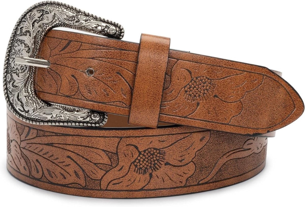Verstelbare Vintage Western Cowboyriem voor Dames en Heren, Gegraveerde Gesp, Ideaal voor Jeans, Broeken en Jurken