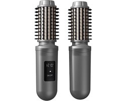 Draadloze krulborstel, USB-oplaadbare draagbare mini-krultang voor op reis, 3 temperatuurstanden | snel opwarmen, 2600mAh-batterij met negatieve ionen, voor krullen, stylen, ontkrullen en vormgeven (grijs).