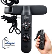 Survival Fluitje met Kompas - Zaklamp - Thermometer - Vergrootglas - Outdoor Noodfluit - Zwart - fluitjes noodfluit - 87184