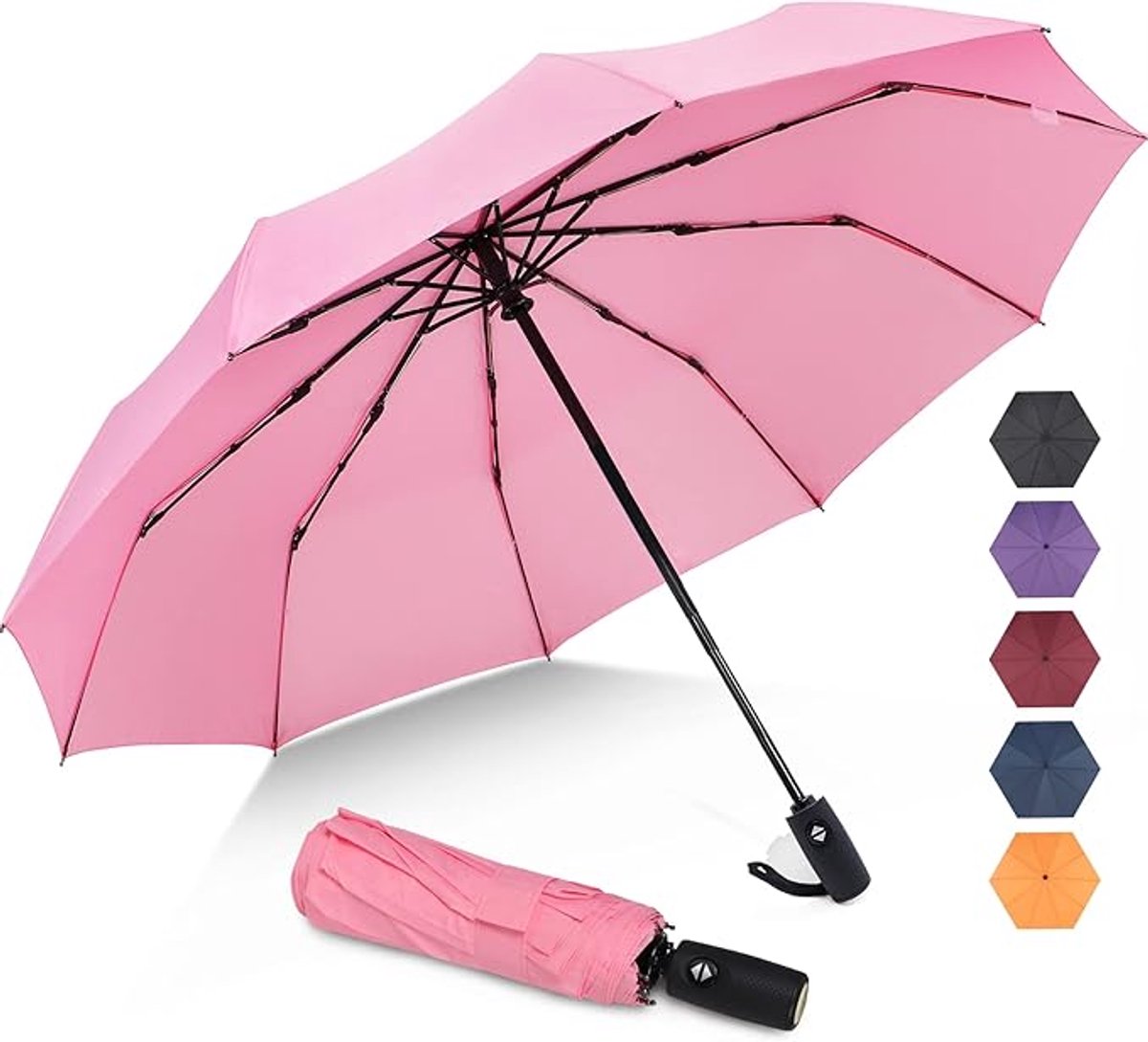 Automatisch Zakparaplu - 10 Ribs - Mini Paraplu - Reisparaplu Klein - Compacte Paraplu - Opvouwbaar - Windbestendig - Lichtgewicht - Roze - van Imperatoris