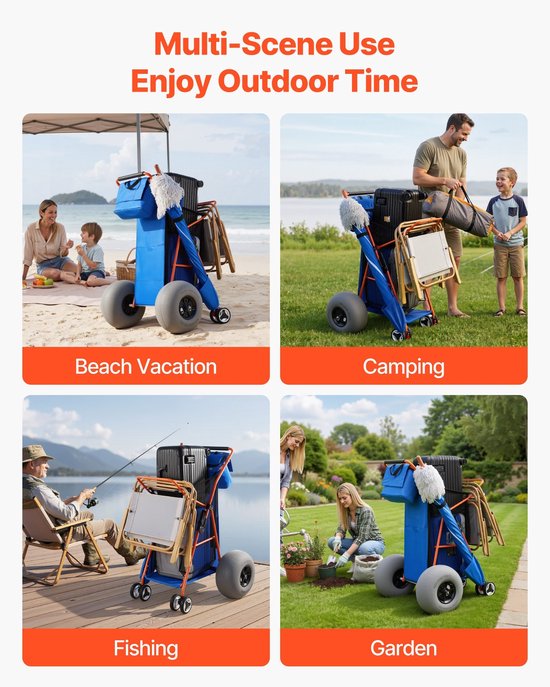 Strandkar - Opvouwbare Bolderkar - Ballonbanden 30 cm - Geïsoleerde Koeltas - Parasolhouder - Draagvermogen 75 kg - Tot 4 Strandstoelen - Geschikt voor Kamperen en Vissen — afbeelding 2