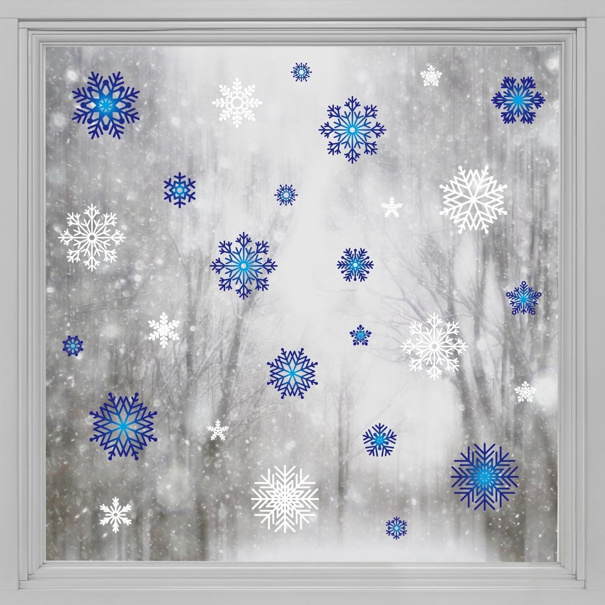 Livia home - Sneeuwvlok Raamstickers - Decoratieve Vensterstickers - Dubbelzijdig - Blauw en Wit - Anti-botsing Glazen Stickers - Geschikt voor Kerstd
