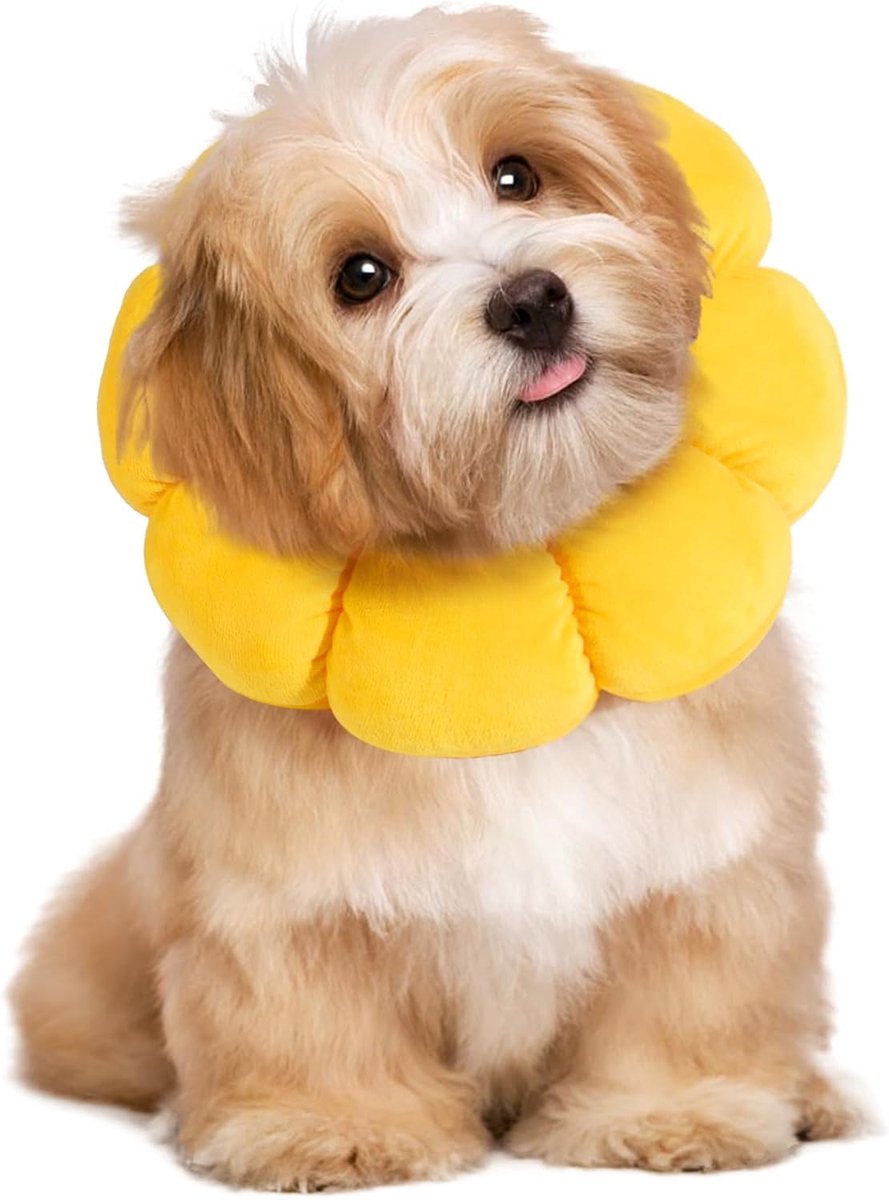 OLOEY Zachte hondenkap voor honden en katten-schattige en pluizige bloemvorm voor kalmering-verstelbaar alternatief voor een halsband na een operatie-beschermende Elizabethaanse kraag voor herstel van honden en om likken te voorkomen-L