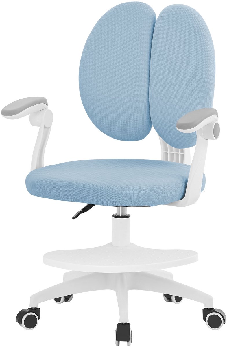 Kinderbureaustoel ergonomisch 95-107 cm blauw, 360° draaibare kinderstoel, kinderstoel met rugleuning & armleuningen ML-Design