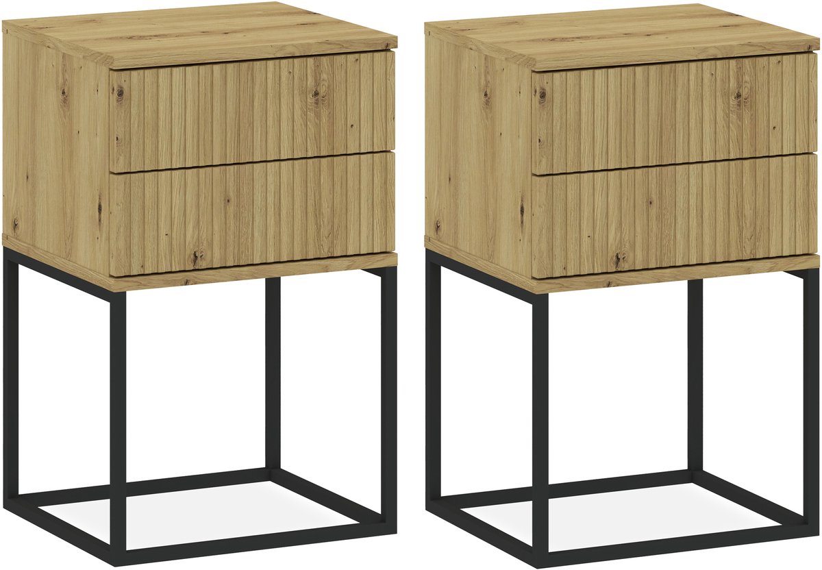 KONSIMO® RECTUS Nachtkastje Set van 2 - met lades - Bijzettafeltjes (2 stuks) - Brons - 40x65x39 cm