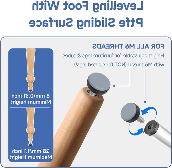 10 x PTFE niveauvoeten M6 - verstelbare meubelpootjes - schroefglijders voor meubels - antislip voeten voor stabiliteit — afbeelding 2