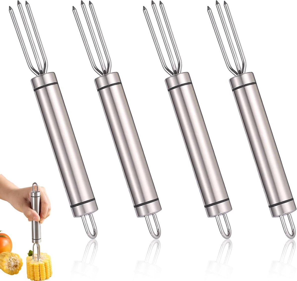 Set van 4 Rvs Aardappelvorken met 3 Tanden - Ideaal voor Aardappelen, Maïs en Groenten