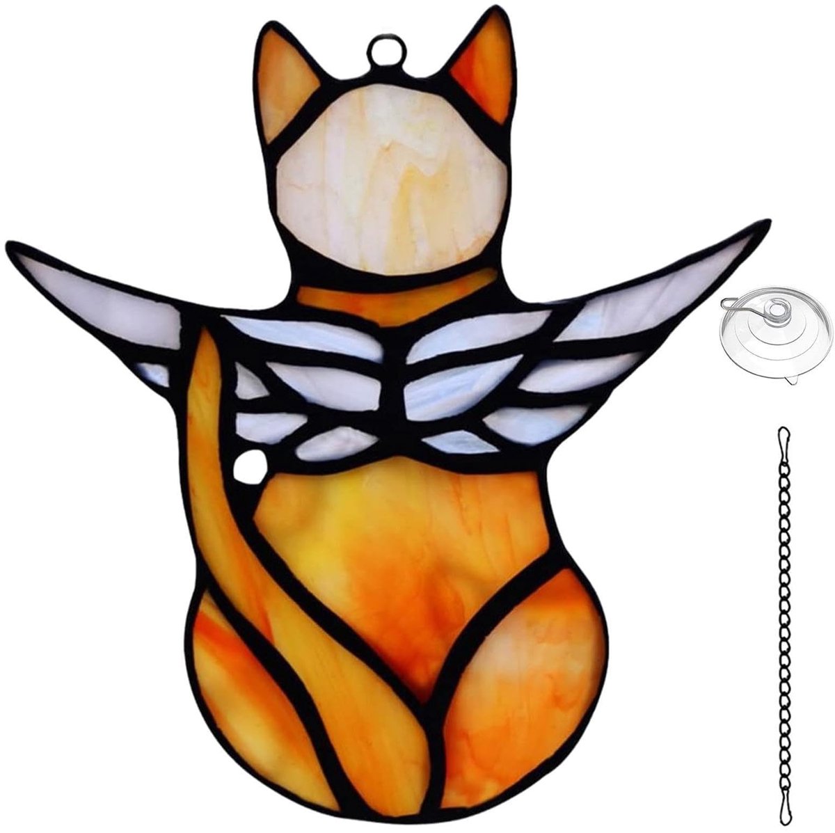 Jhubersproducts - Angel Cat Memorial Ornamenten - Gedenkteken voor Katten - Decoratief Raam Ornament - Oranje - Kat Herdenking - Perfect Voor Kattenli