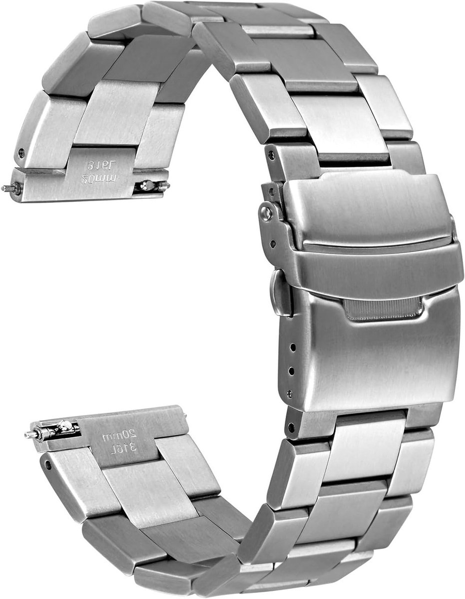 Stainless Steel Horlogeband 316L, Zware Matte Geborstelde Afwerking, Vervangband voor Mannen en Vrouwen met Dubbele Flip Lock Sluiting