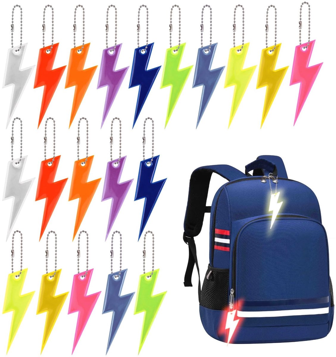 By shayne - reflectorhangers - flitsvormige reflectoren voor kinderen - 20 stuks - kleurrijk - schooltas accessoires - veilig en leuk - geschikt voor.