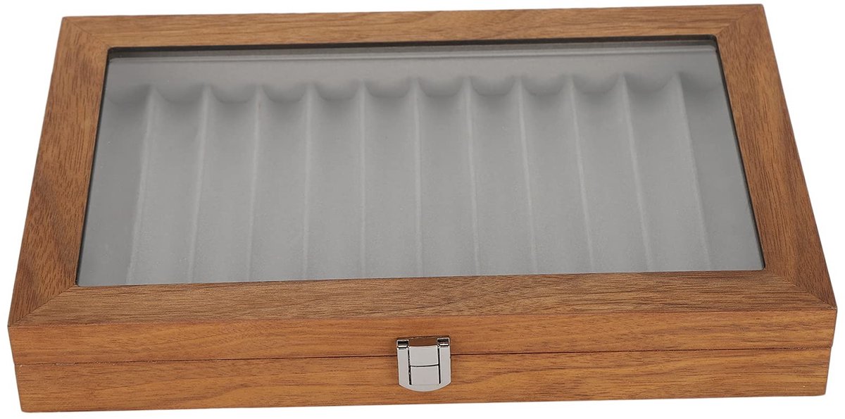 Dailygoods - Walnoothouten Vulpenvitrine - Opbergdoos voor 12 Pennen - Elegante Presentatie - 34 x 24 x 8 cm - Duurzaam en Stijlvol - Geschikt voor Th