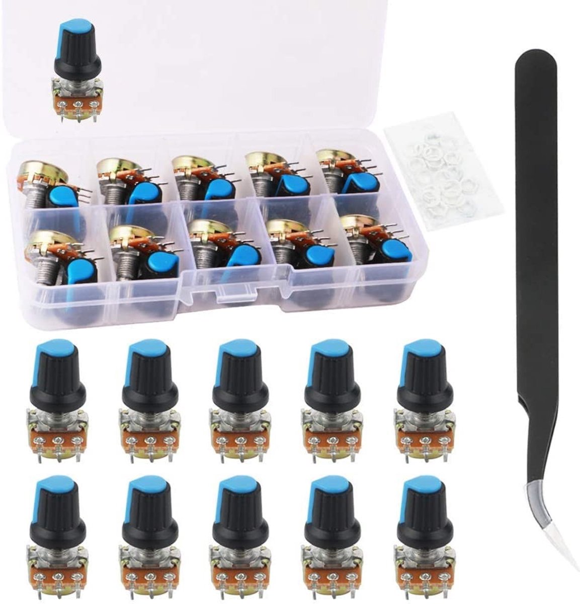 RUNCCI 2K Potentiometer - 10 Stuks met Knop en Schroefdraad