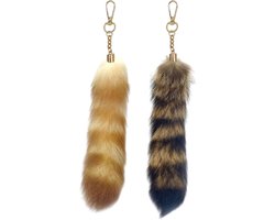 2 Stuks Therian Tail en Fox Hanger, Fluffy Raccoon Tail Sleutelhanger voor Cosplay en Decoratie
