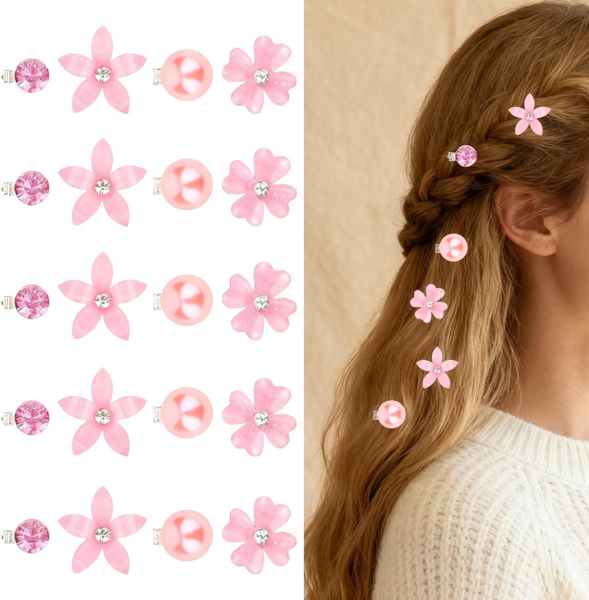 Kleine Bloem Haarclips - Mini Metalen Clips met Parels en Strass voor Vrouwen en Meisjes, Bruiloft Haaraccessoires en Feestelijke Styling