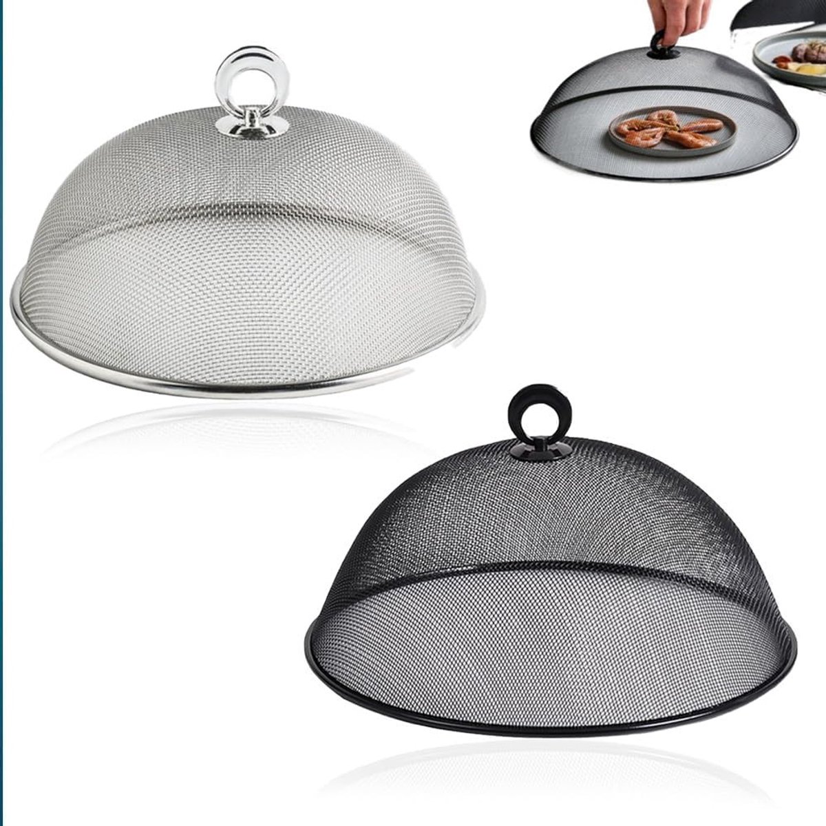 Ronde Herbruikbare Vliegenafdekking van RVS, Set van 2, Ideaal voor Keuken en Picknick, Bescherming tegen Insecten