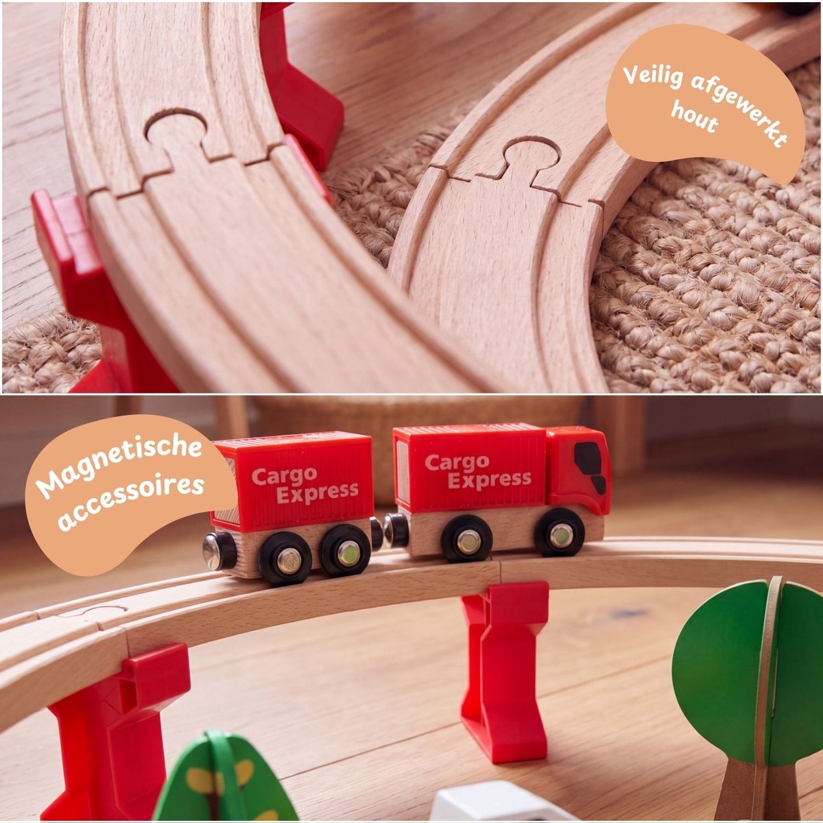 Maxx Kidz Houten Treinset 88 delig - Treinbaan voor Kinderen vanaf 3 Jaar - Compleet met 2 Treinen en Accessoires - Houten Treinbaan Speelgoed voor Jongens en Meisjes - 450cm Lange Baan — afbeelding 3