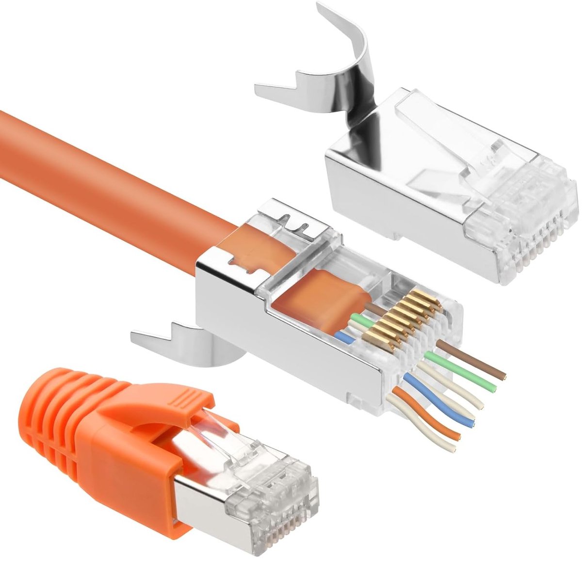 RJ45 Plug Cat7 - 10 Stuks Netwerkplug met Buigbescherming, Ideaal voor Ethernet Kabel Installatie, Geschikt voor CAT 7 en 1.35mm-1.45mm Dikte