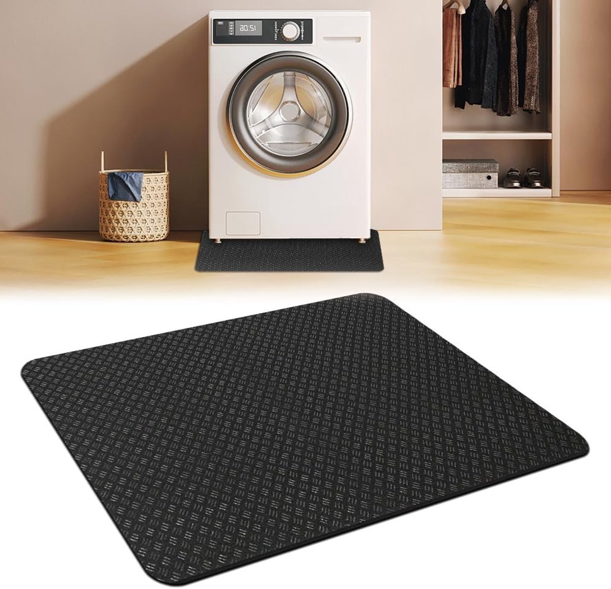 Dubbelzijdige Antislip Mat voor Wasmachine en Droger, 60 x 60 cm, Waterdichte Rubber Mat voor Geluiddemping en Trillingabsorptie