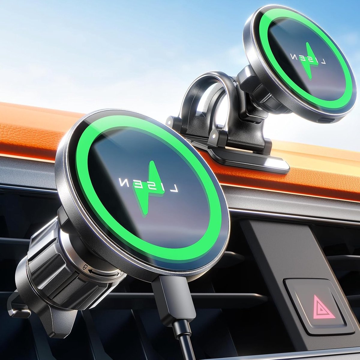 Magnetische Autohouder voor Smartphones met Snellader 15W, Geschikt voor iPhone 15, 14, 13, iPad en Samsung, Inductief Opladen en Stabiliteit