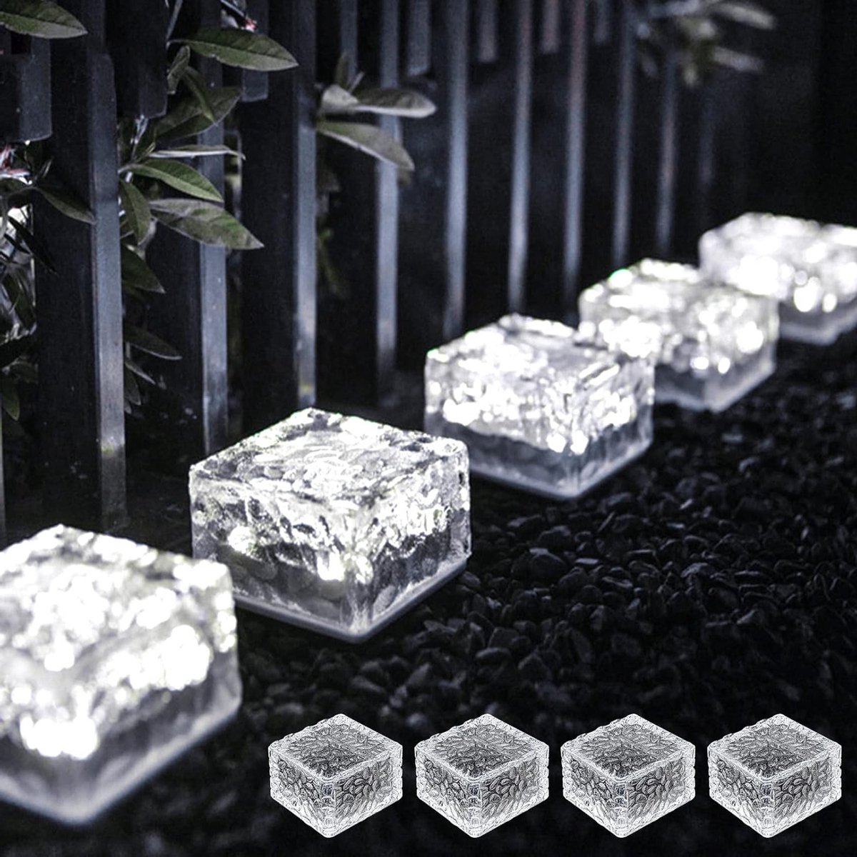 Set van 4 Zonne-energie Pavers Tuinverlichting - Buitenverlichting voor Tuinpad, Terras en Balkon met Decoratieve Verlichting