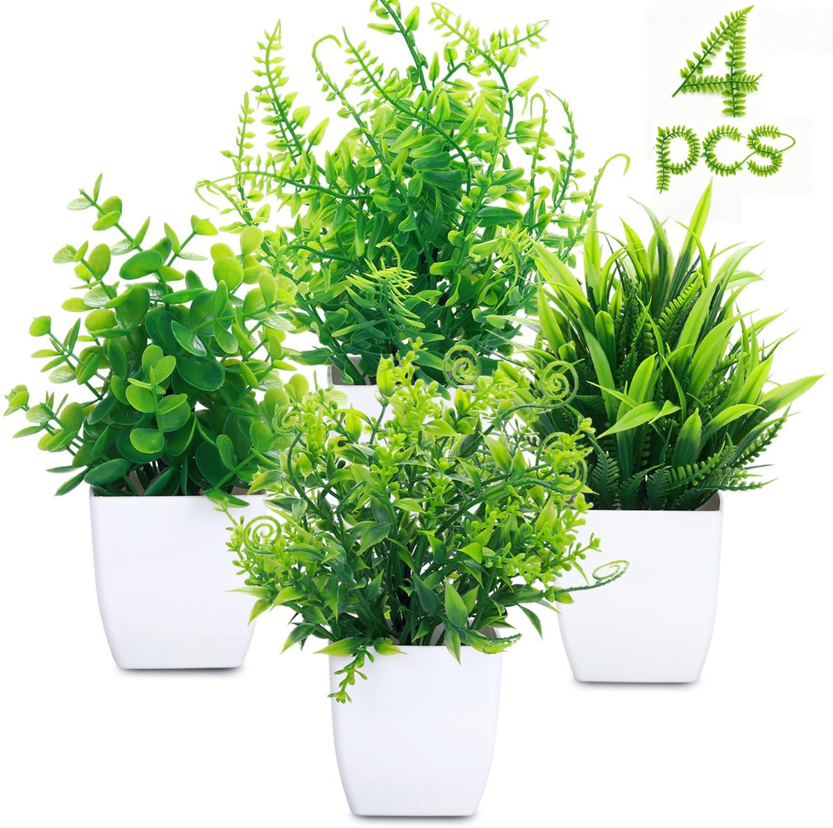 4 Stuks Nepplanten, Kleine Kunstplanten In Pot, Binnen Nepgroen In Witte Pot, Voor Thuis Kantoor Slaapkamer Bureau Badkamer Plank Boerderij Decoraties, Groen
