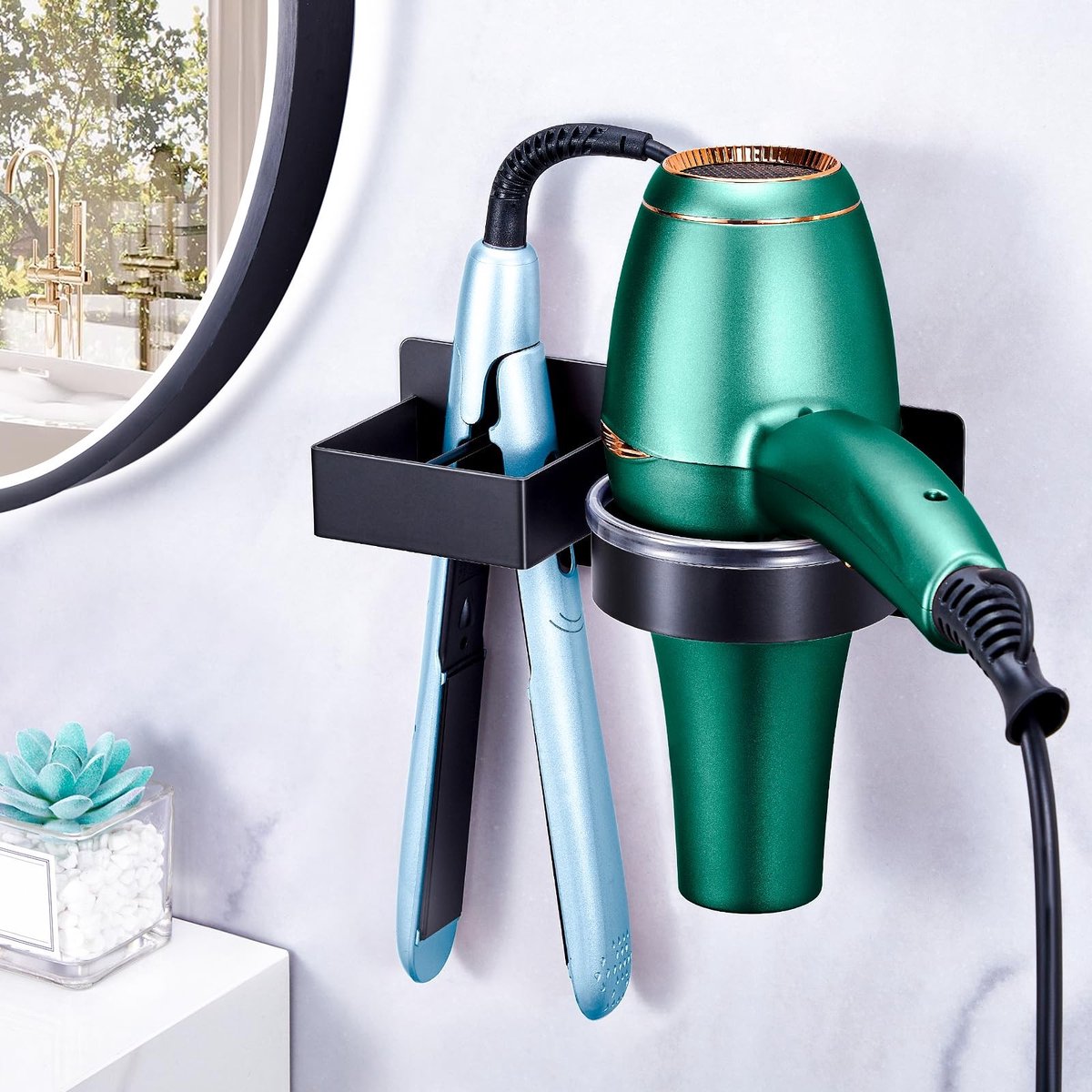 Store_9 - Haarföhnhouder - Wandgemonteerd - Geen boren nodig - Zwart - Haardrogerhouder - Organiseer jouw haartools - Perfect voor badkamer