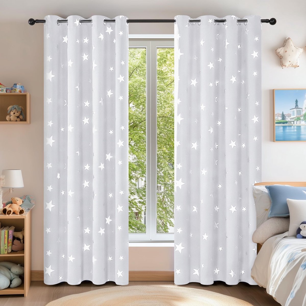 Seb3 - Blackout Gordijnen - Verduisterend - Set van 2 - Grijs Wit - Thermisch Geïsoleerd - Geschikt voor Woonkamer en Keuken - 140x245 cm