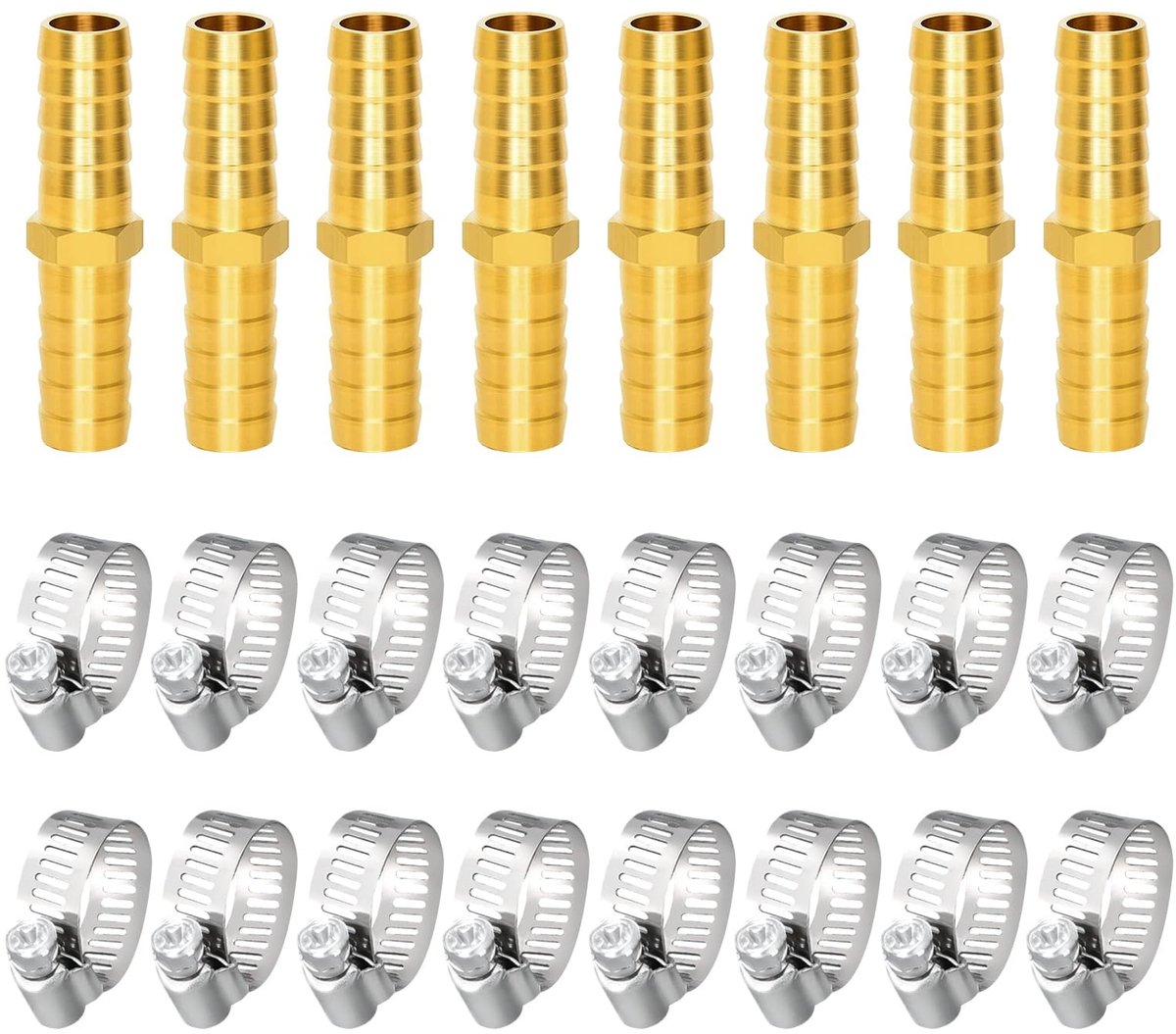Winkel1 - Drain Hose Connector Set - 10 mm - Hoogwaardige Messing - Inclusief Slangklemmen - Voor Water en Brandstof - 8 Stuks
