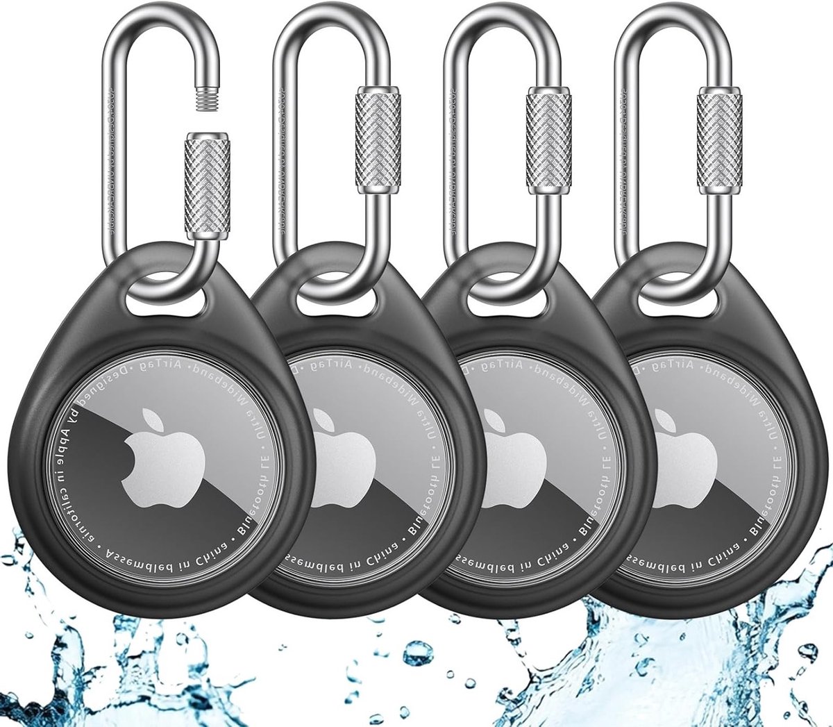 Duurzame TPU Beschermhoes voor Apple Air Tag Houder (4-Pack) - Waterdicht, Schokbestendig en Krasbestendig met RVS Carabiner Haak