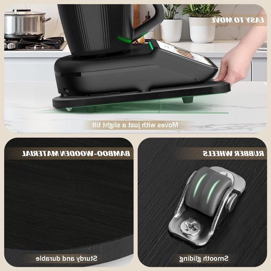 Bamboe Sliding Tafel met Wielen voor Thermomix TM7, Perfecte Accessoires voor Keuken en Kookgemak, Ideaal voor Voedselbereiding en Organisatie — afbeelding 3