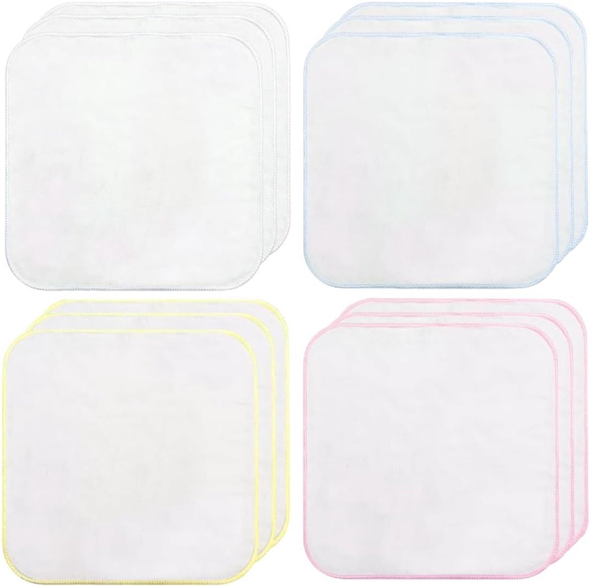 Washandjes set van 12 stuks van biologisch katoen in diverse kleuren - flanel, standaardmaat, zacht en duurzaam