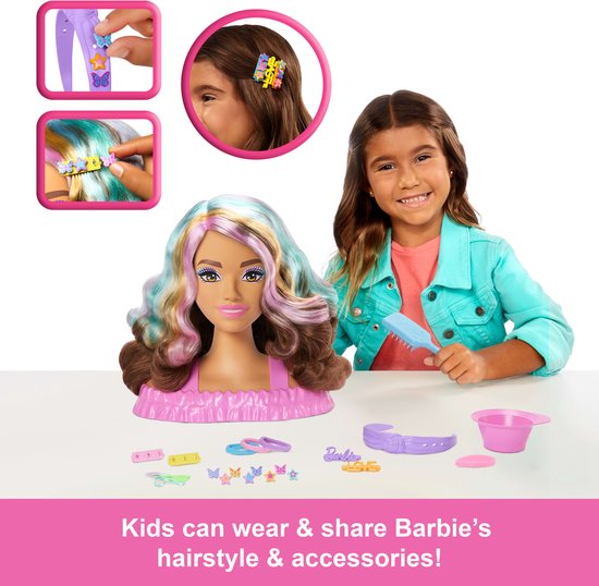 Barbie - Pop styling-hoofd, donkerbruin haar met meer dan 20 styling-accessoires, inclusief ster, vlinder en haarclips met kleurverandering — afbeelding 2