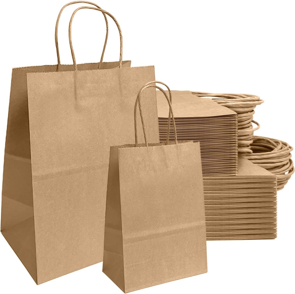 Grote Kraft Papieren Tassen met Handvat - 50 Stuks voor Verjaardag, Bruiloft, Kerst en Winkelverpakkingen, 21 x 8 x 15 cm, 27 x 14 x 21 cm